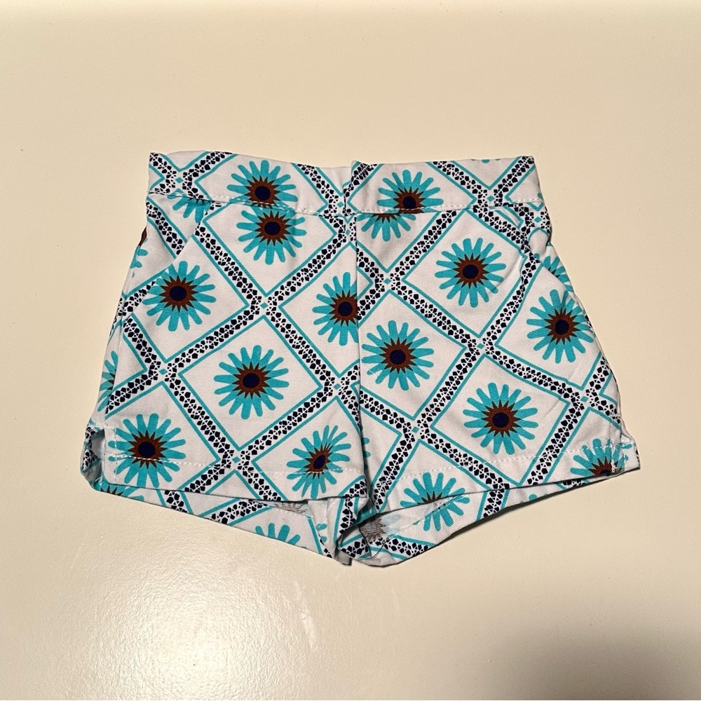 Janie & Jack Canvas Print Shorts Girls 6 to 12 Months White & Blue Floral Cotton